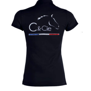 C&cie fabricant de soins naturels pour chevaux_polo bleu marine pour femme brodé par Arcanciel