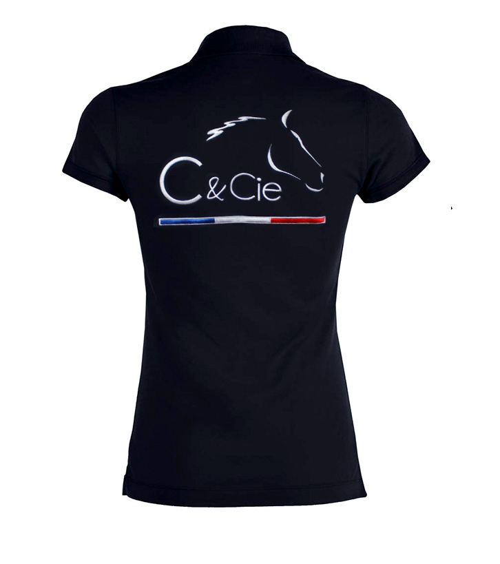 C&cie fabricant de soins naturels pour chevaux_polo bleu marine pour femme brodé par Arcanciel