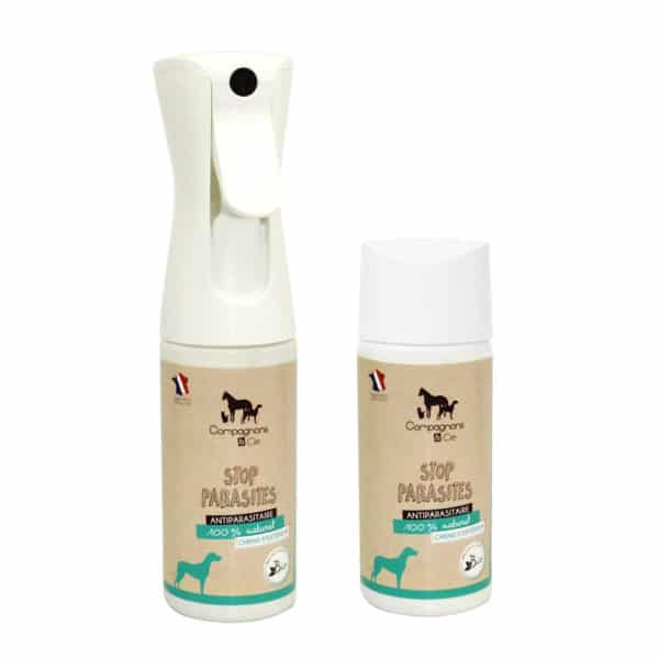 Compagnons&cie_anti parasitaires_soins naturels pour chien EXTERIEUR_sans additif_brumisateur aux eaux florales_PACK meutes chiens