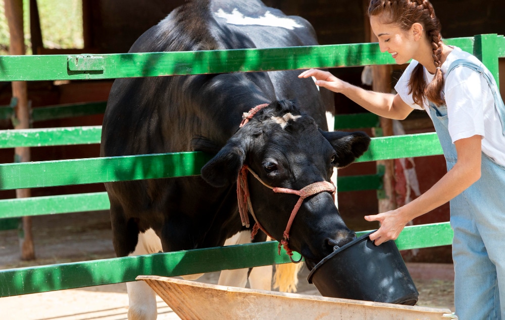 agricultrice prenant soin vache